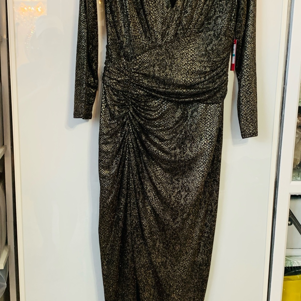 Vince Camuto Metallic Gold and Black Long Sleeve Dress